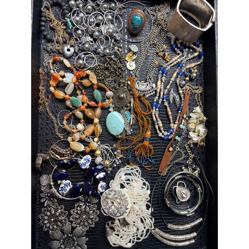 Mixed Fashion Bulk Jewelry Lot Wearable to Craft Pieces 1lb 15oz
